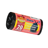 Мешки для мусора 20 л, с ручками, черные, в рулоне 30 шт., ПНД, 10 мкм, 550х440 мм, Крепак, 4607075710276