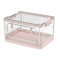 Ящик пластиковый складной прозрачный коричневый, дно розовое,490х360х280 мм, с колесиками в Златоусте