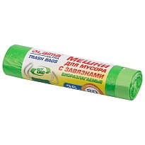 Мешки для мусора 35 л, биоразлагаемые с завязками, зеленые, в рулоне 20 шт., ПНД, 14 мкм, 600х500 мм, LAIMA ULTRA, 607688 в Златоусте