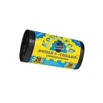 Мешки для мусора 20 л, с ушками, черные, в рулоне 30 шт., ПНД, 10 мкм, 550х440 мм, Крепакоф, 4607075710405 в Златоусте