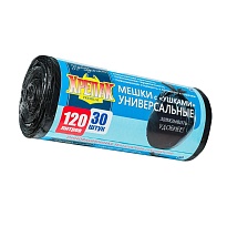 Мешки для мусора 120 л, с ушками, черные, в рулоне 30 шт., ПНД, 15 мкм, 1100х700 мм, Крепак, 4607075710375 в Златоусте