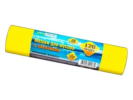 Мешки для мусора 120 л, с завязками, желтые, в рулоне 10 шт., ПНД, 15 мкм, 800х750 мм, VIP, Z12010yel в Златоусте