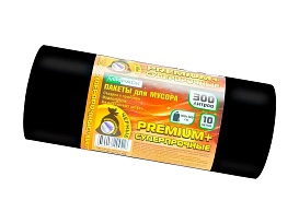 Мешки для мусора 300 л, черные, в рулоне 10 шт., ПВД 70 мкм, 1400х1000 мм, PREMIUM+, 30010160 в Златоусте