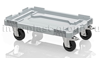 Тележка пластиковая сплошная 2 колеса с тормозом серая в Златоусте