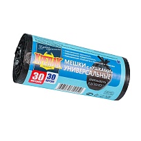Мешки для мусора 30 л, с ушками, черные, в рулоне 30 шт., ПНД, 9 мкм, 600х500 мм, Крепак, 4607075710450 в Златоусте Мешки для мусора 30 л, с ушками, черные, в рулоне 30 шт., ПНД, 9 мкм, 600х500 мм, Крепак, 4607075710450 в Златоусте