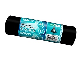 Мешки для мусора 160 л, ароматизированные, черные, в рулоне 10 шт., ПВД, 80 мкм, 1100х930 мм, EXPORT, exp16010142 в Златоусте