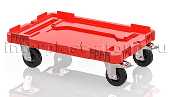 Тележка пластиковая сплошная 2 колеса с тормозом красная в Златоусте