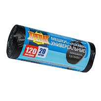 Мешки для мусора 120 л, с ушками, черные, в рулоне 20 шт., ПНД, 15 мкм, 1100х700 мм, Крепак, 4607075710368 в Златоусте