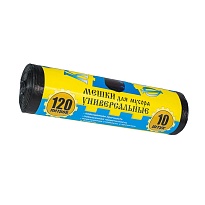 Мешки для мусора 120 л, с ушками, черные, в рулоне 10 шт., ПНД, 13 мкм, 1050х680 мм, Крепакоф, 4607075710252 в Златоусте