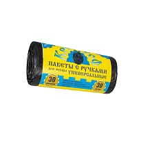 Мешки для мусора 30 л, с ручками, черные, в рулоне 30 шт., ПНД, 9 мкм, 620х480 мм, Крепакоф, 4607075710665 в Златоусте