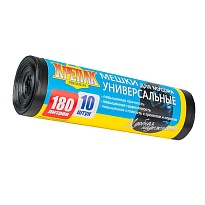 Мешки для мусора 180 л, черные, в рулоне 10 шт., ПНД, 20 мкм, 1150х800 мм, Крепак, 4607075710481 в Златоусте