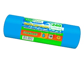 Мешки для мусора 240 л, ароматизированные, синие, в рулоне 10 шт., ПВД 30 мкм, 1300х930 мм, STANDART, 24010661 в Златоусте