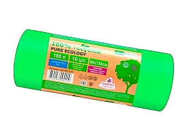 Мешки для мусора 180 л, ароматизированные, биоразлагаемые, зеленые, в рулоне 10 шт., ПВД, 40 мкм, 1300х930 мм, PURE ECOLOGY, bio1801081 в Златоусте