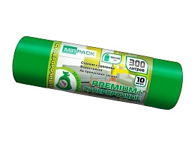 Мешки для мусора 300 л, зеленые, в рулоне 10 шт., ПВД 70 мкм, 1400х1000 мм, PREMIUM+, 300101601 в Златоусте