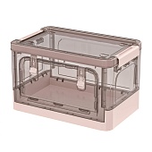 Ящик пластиковый складной прозрачный коричневый, дно розовое, 360х235х230 мм, с колесиками
