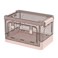 Ящик пластиковый складной прозрачный коричневый, дно розовое, 360х235х230 мм, с колесиками в Златоусте
